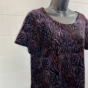 Notations Top Pink Purple Womens Glitter Animal Print L Shimmer Y2K Fairy Grunge